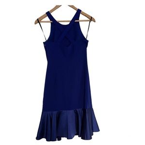 Vince Camuto Flounce Hem Sheath Dress Blue Crepe Upper Silk Hem